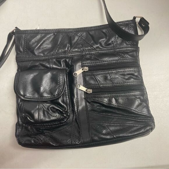 Genuine Patch Leather Crossbody Black 10X2X10 - Picture 8 of 10